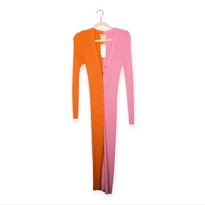 NWT L'AGENCE Pink & Orange Ribbed Knit Long Sleeve Midi Dress